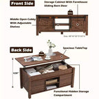 Table basse relevable SinCiDo 48 avec porte coulissante de grange et étagère réglable