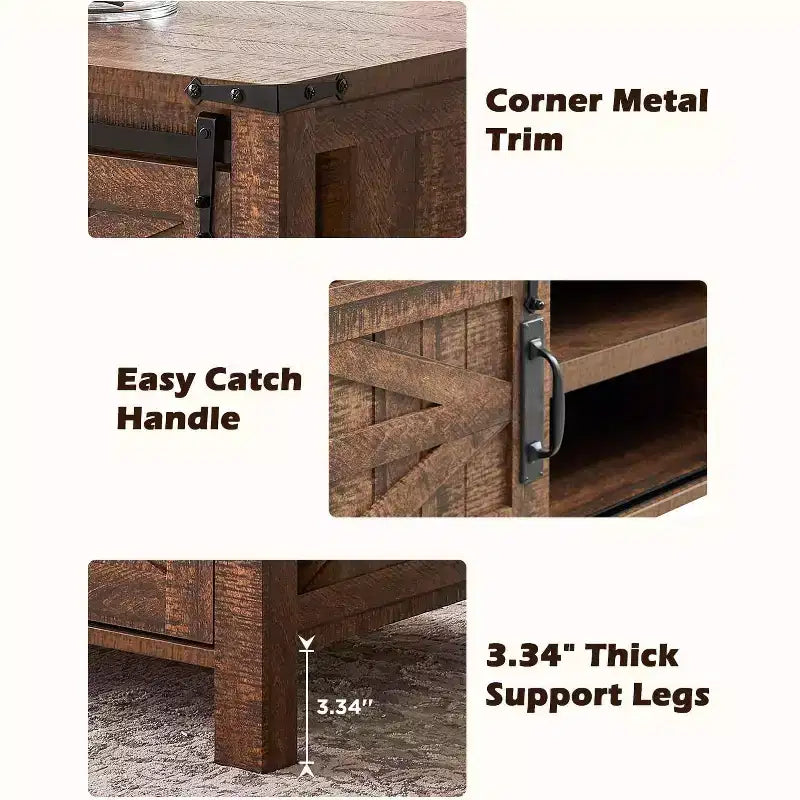 Table basse relevable SinCiDo 48 avec porte coulissante de grange et étagère réglable