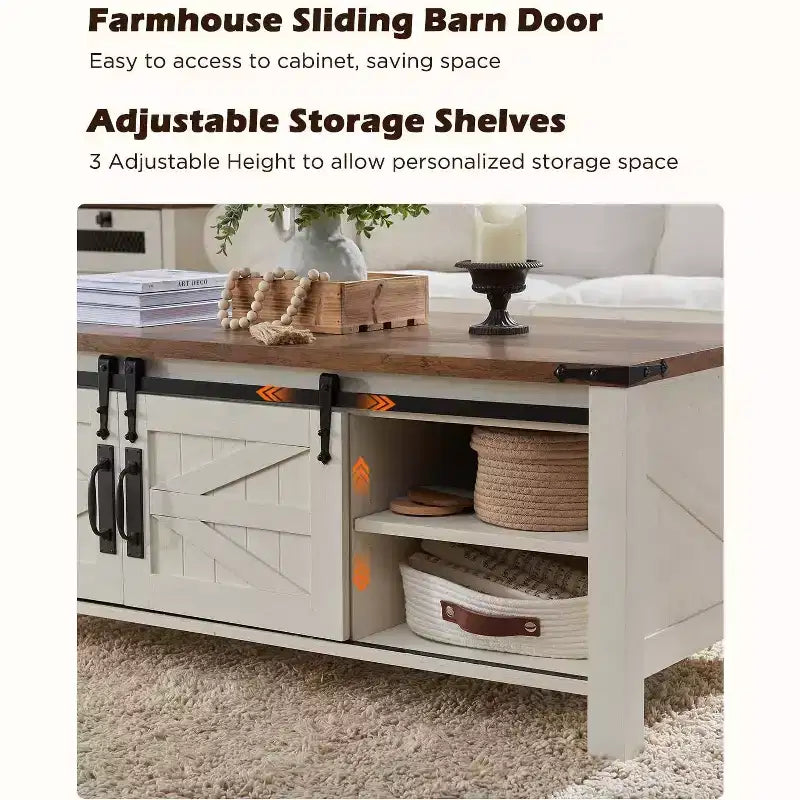 Table basse relevable SinCiDo 48 avec porte coulissante de grange et étagère réglable