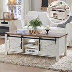 Table basse relevable SinCiDo 48 avec porte coulissante de grange et étagère réglable
