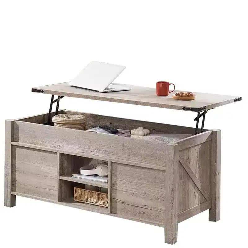 Table basse relevable SinCiDo 48 avec porte coulissante de grange et étagère réglable