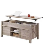 Table basse relevable SinCiDo 48 avec porte coulissante de grange et étagère réglable