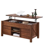Table basse relevable SinCiDo 48 avec porte coulissante de grange et étagère réglable