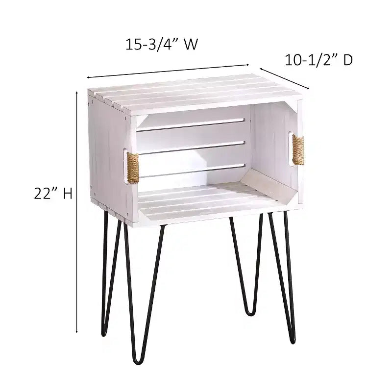 Table d'appoint en forme de caisse en bois rustique de la collection Lakeside avec poignées en jute
