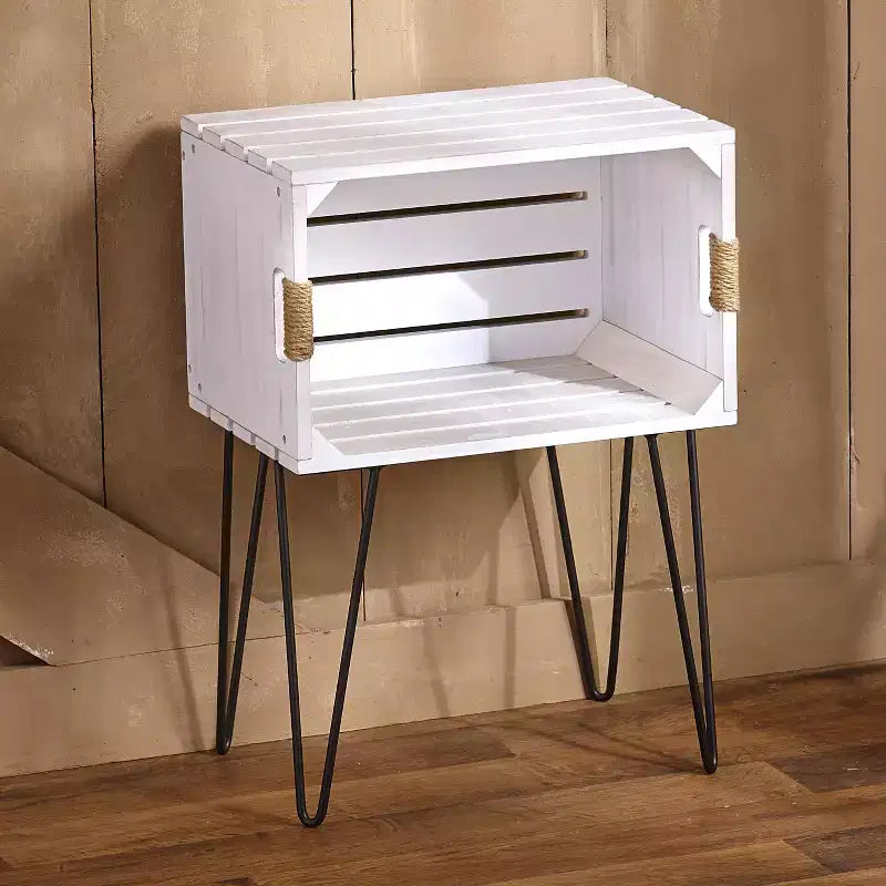 Table d'appoint en forme de caisse en bois rustique de la collection Lakeside avec poignées en jute