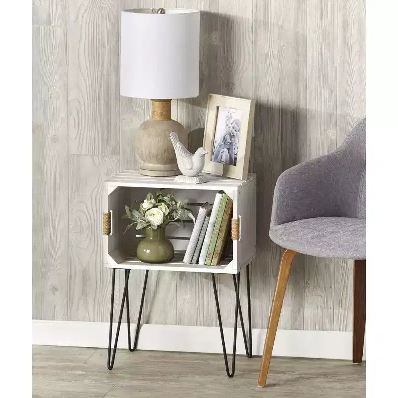Table d'appoint en forme de caisse en bois rustique de la collection Lakeside avec poignées en jute
