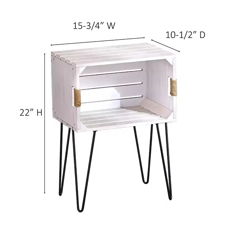 Table d'appoint en forme de caisse en bois rustique de la collection Lakeside avec poignées en jute