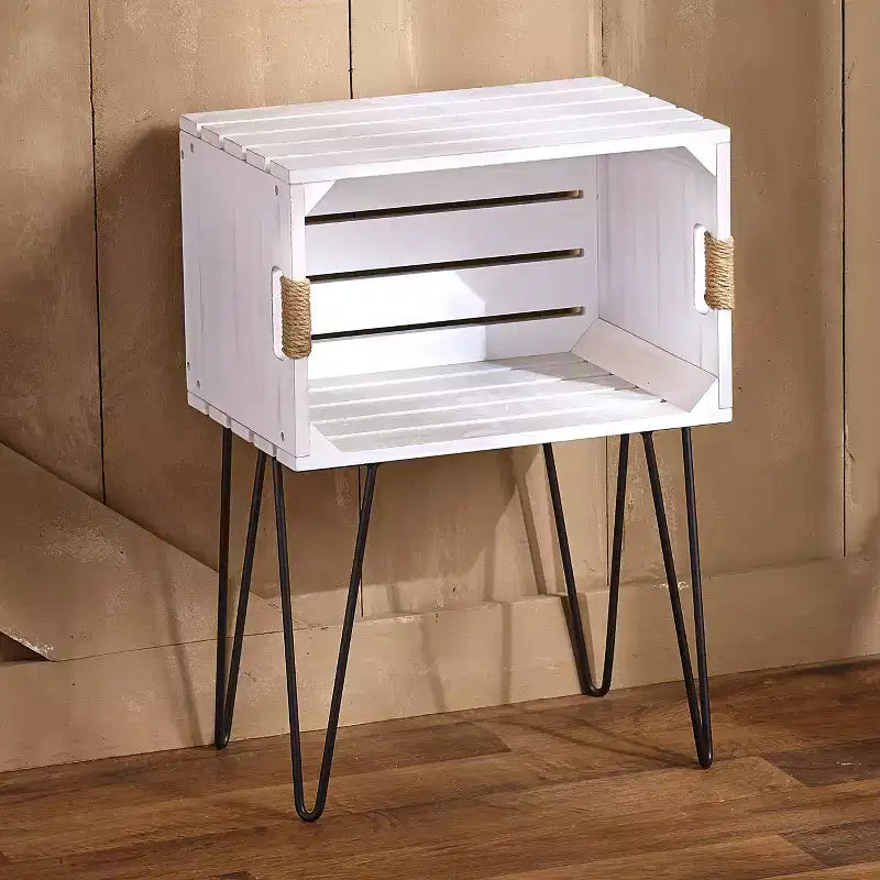 Table d'appoint en forme de caisse en bois rustique de la collection Lakeside avec poignées en jute