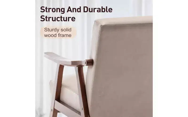 Fauteuil en Velours Accent, Chaises Modernes du Milieu du Siècle avec Dossier Ergonomique, Fauteuil de Lecture Individuel avec Cadre en Bois Massif pour Salon