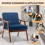 Fauteuil en Velours Accent, Chaises Modernes du Milieu du Siècle avec Dossier Ergonomique, Fauteuil de Lecture Individuel avec Cadre en Bois Massif pour Salon