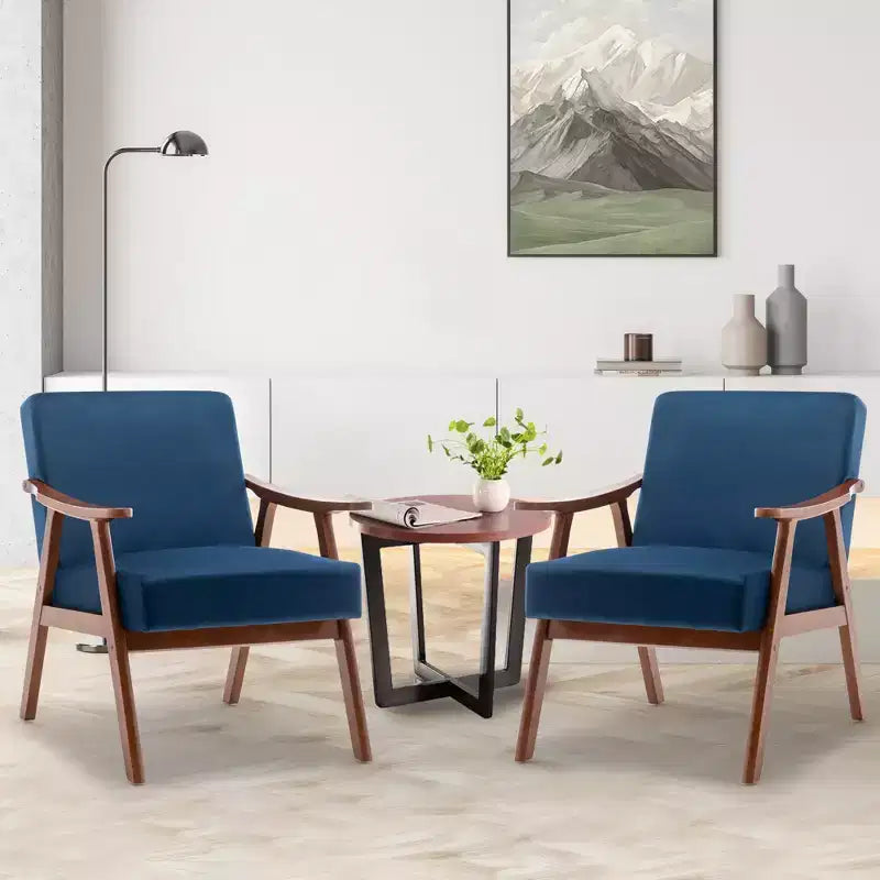 Fauteuil en Velours Accent, Chaises Modernes du Milieu du Siècle avec Dossier Ergonomique, Fauteuil de Lecture Individuel avec Cadre en Bois Massif pour Salon