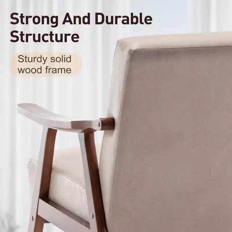 Fauteuil en Velours Accent, Chaises Modernes du Milieu du Siècle avec Dossier Ergonomique, Fauteuil de Lecture Individuel avec Cadre en Bois Massif pour Salon