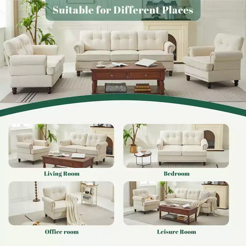 Hyleory 67.32 Causeuse capitonnée en chenille pour salon ou chambre
