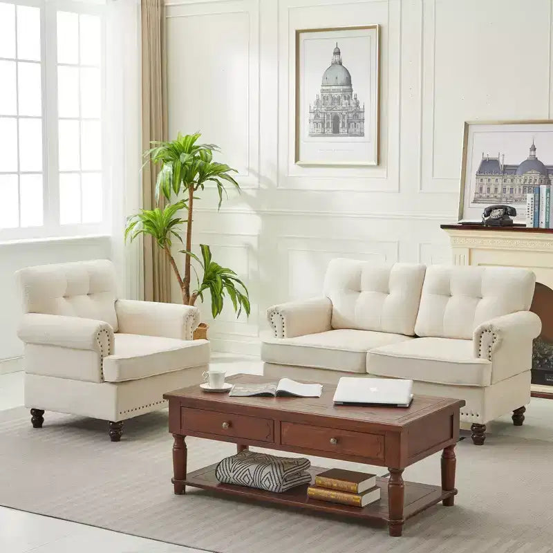 Hyleory 67.32 Causeuse capitonnée en chenille pour salon ou chambre