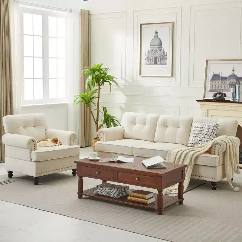 Hyleory 67.32 Causeuse capitonnée en chenille pour salon ou chambre