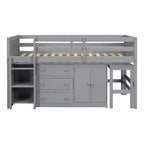 Cadre de lit bas mezzanine en bois massif, avec bureau coulissant, tiroirs, armoire et étagères, pour enfants, adolescents, garçons et filles
