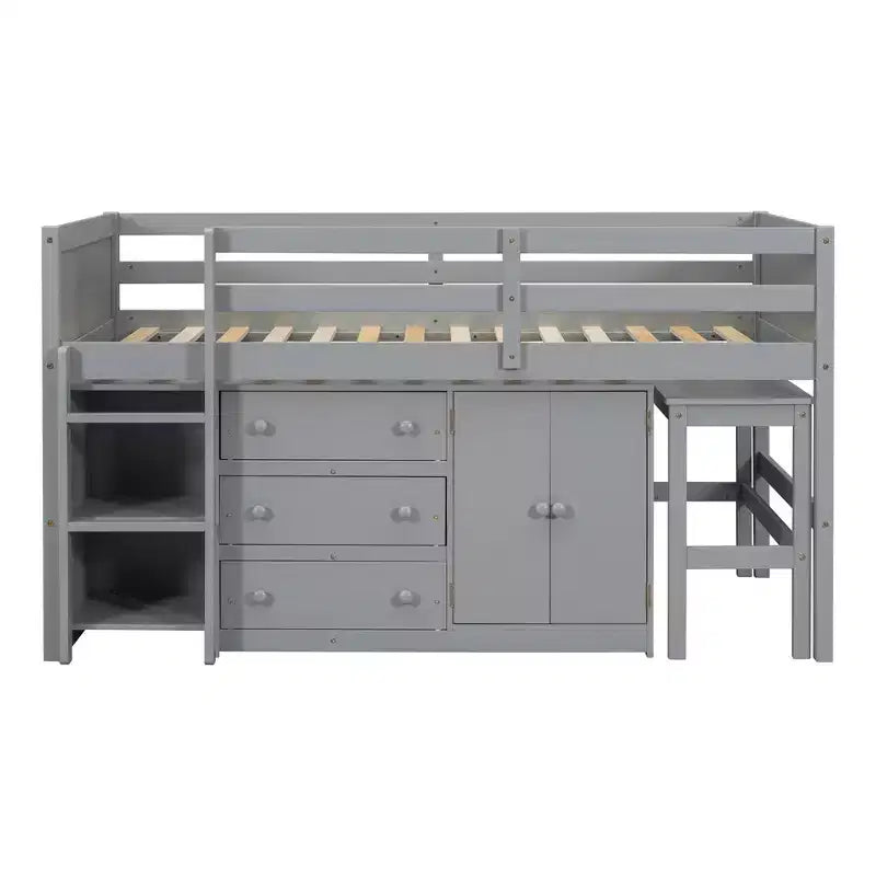 Cadre de lit bas mezzanine en bois massif, avec bureau coulissant, tiroirs, armoire et étagères, pour enfants, adolescents, garçons et filles
