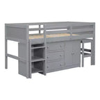 Cadre de lit bas mezzanine en bois massif, avec bureau coulissant, tiroirs, armoire et étagères, pour enfants, adolescents, garçons et filles