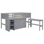 Cadre de lit bas mezzanine en bois massif, avec bureau coulissant, tiroirs, armoire et étagères, pour enfants, adolescents, garçons et filles
