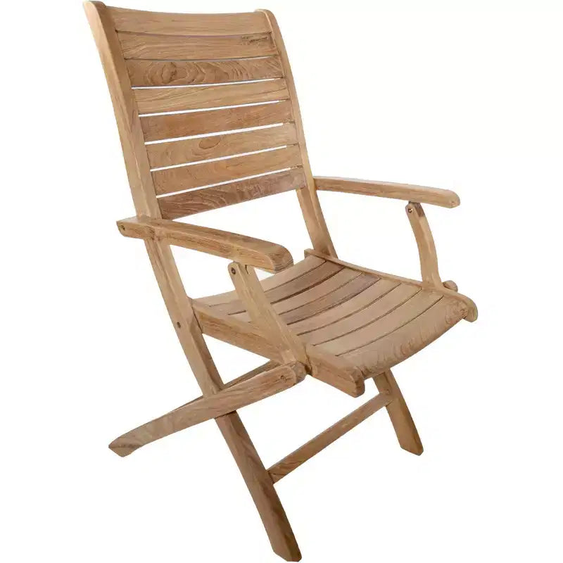 Chaise pliante de patio d'extérieur en teck naturel nordique avec accoudoirs - Beige