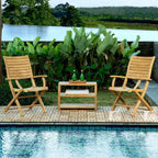 Chaise pliante de patio d'extérieur en teck naturel nordique avec accoudoirs - Beige