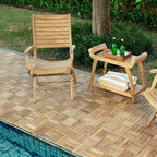 Chaise pliante de patio d'extérieur en teck naturel nordique avec accoudoirs - Beige