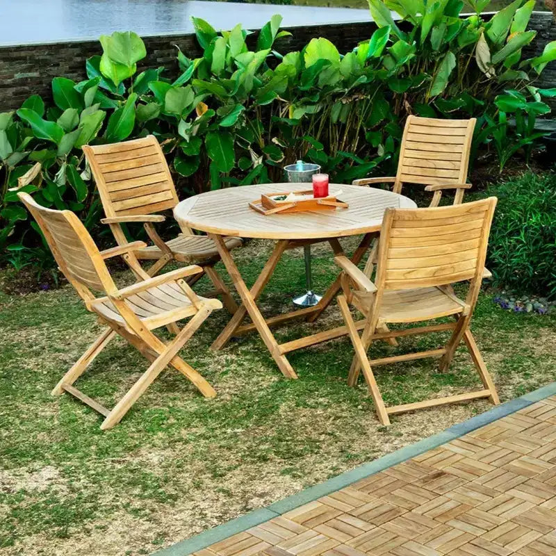 Chaise pliante de patio d'extérieur en teck naturel nordique avec accoudoirs - Beige