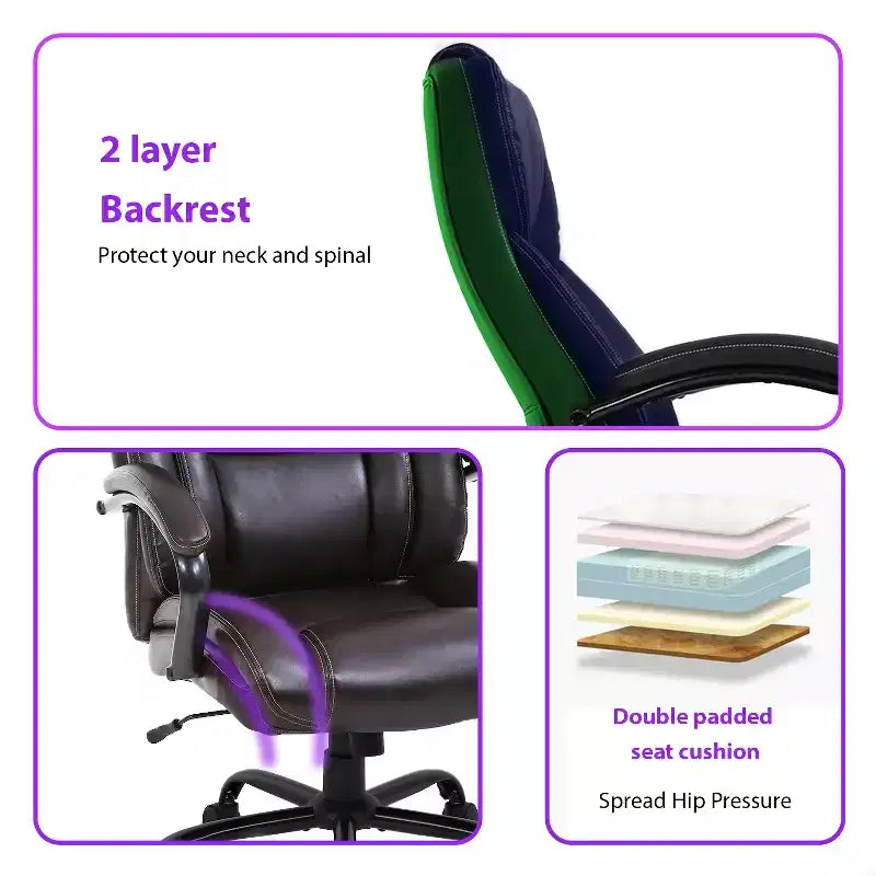 Chaise de bureau de massage FDW avec support lombaire, accoudoirs réglables, fonction pivotante, en cuir PU, capacité de charge 227 kg