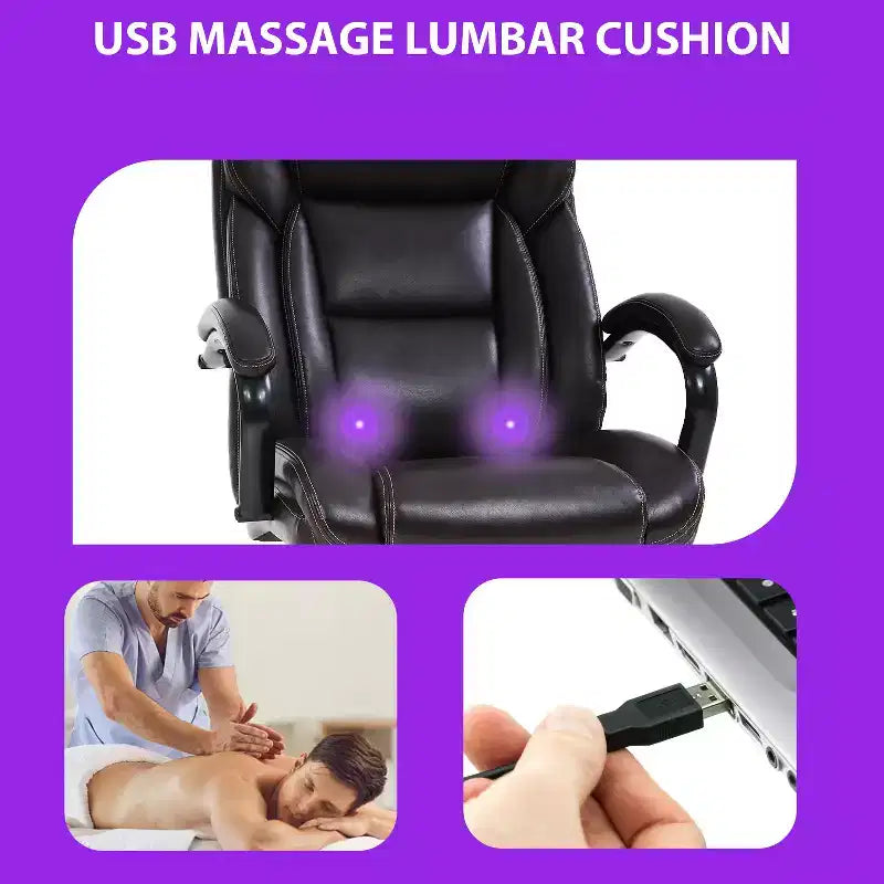 Chaise de bureau de massage FDW avec support lombaire, accoudoirs réglables, fonction pivotante, en cuir PU, capacité de charge 227 kg