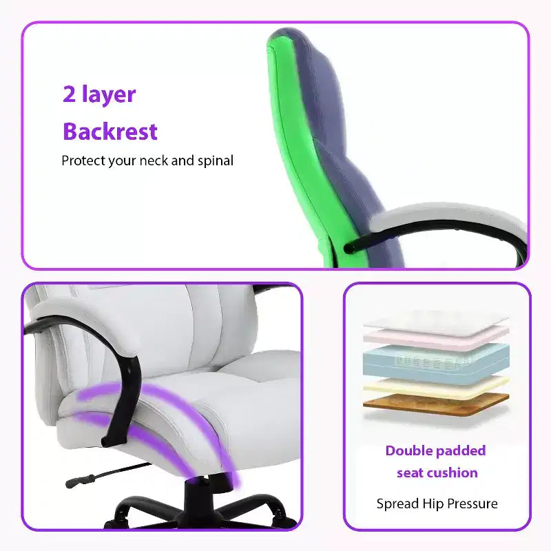 Chaise de bureau de massage FDW avec support lombaire, accoudoirs réglables, fonction pivotante, en cuir PU, capacité de charge 227 kg