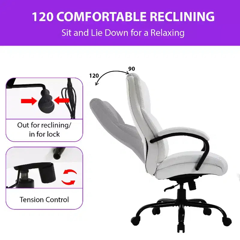 Chaise de bureau de massage FDW avec support lombaire, accoudoirs réglables, fonction pivotante, en cuir PU, capacité de charge 227 kg