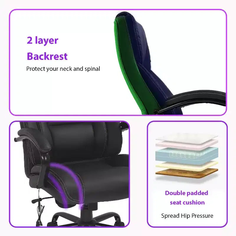 Chaise de bureau de massage FDW avec support lombaire, accoudoirs réglables, fonction pivotante, en cuir PU, capacité de charge 227 kg