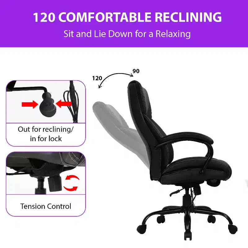 Chaise de bureau de massage FDW avec support lombaire, accoudoirs réglables, fonction pivotante, en cuir PU, capacité de charge 227 kg