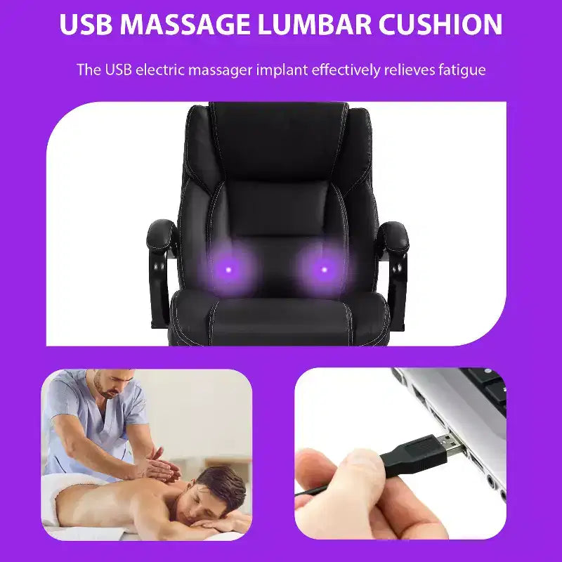 Chaise de bureau de massage FDW avec support lombaire, accoudoirs réglables, fonction pivotante, en cuir PU, capacité de charge 227 kg