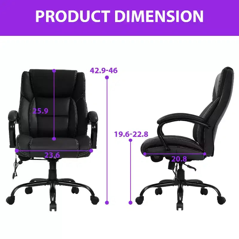 Chaise de bureau de massage FDW avec support lombaire, accoudoirs réglables, fonction pivotante, en cuir PU, capacité de charge 227 kg