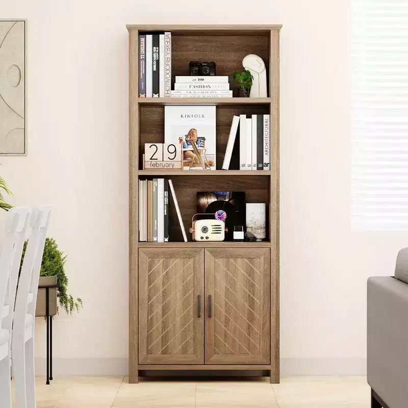 Bibliothèque et étagères de style fermier avec portes, étagère de rangement à 5 niveaux, étagères en bois