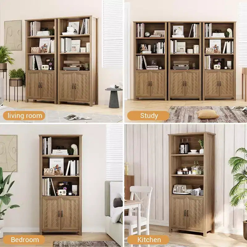 Bibliothèque et étagères de style fermier avec portes, étagère de rangement à 5 niveaux, étagères en bois