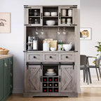 Meuble de bar de ferme de 72 po avec porte coulissante de style grange, buffet de cuisine haut avec huche de rangement et 3 tiroirs