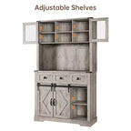 Meuble de bar de ferme de 72 po avec porte coulissante de style grange, buffet de cuisine haut avec huche de rangement et 3 tiroirs