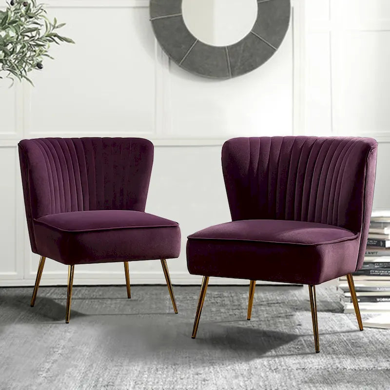 Fauteuil d'appoint sans accoudoirs Monica pour salon, confortable avec dossier capitonné et pieds en métal par HULALA HOME