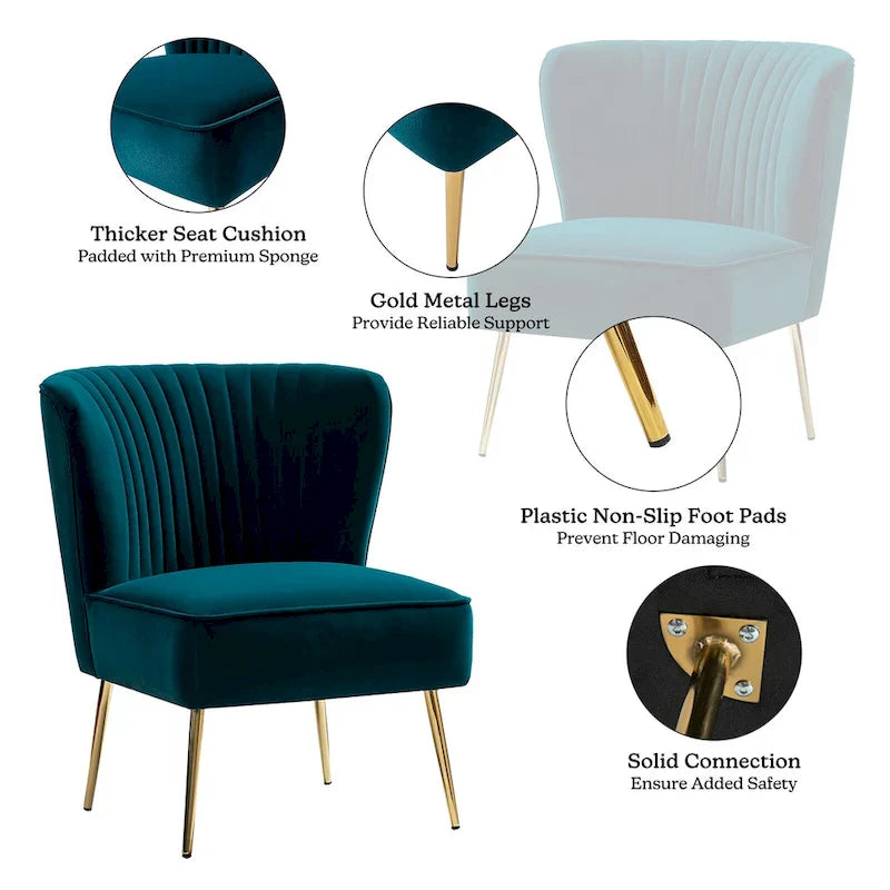 Fauteuil d'appoint sans accoudoirs Monica pour salon, confortable avec dossier capitonné et pieds en métal par HULALA HOME