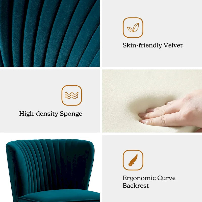 Fauteuil d'appoint sans accoudoirs Monica pour salon, confortable avec dossier capitonné et pieds en métal par HULALA HOME