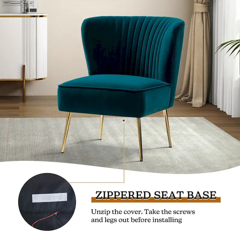 Fauteuil d'appoint sans accoudoirs Monica pour salon, confortable avec dossier capitonné et pieds en métal par HULALA HOME