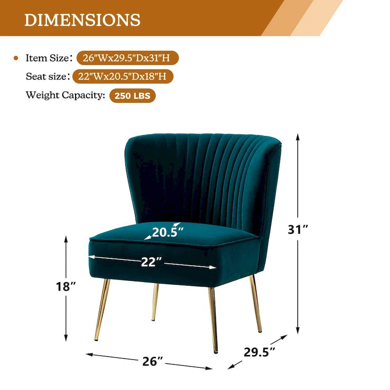 Fauteuil d'appoint sans accoudoirs Monica pour salon, confortable avec dossier capitonné et pieds en métal par HULALA HOME