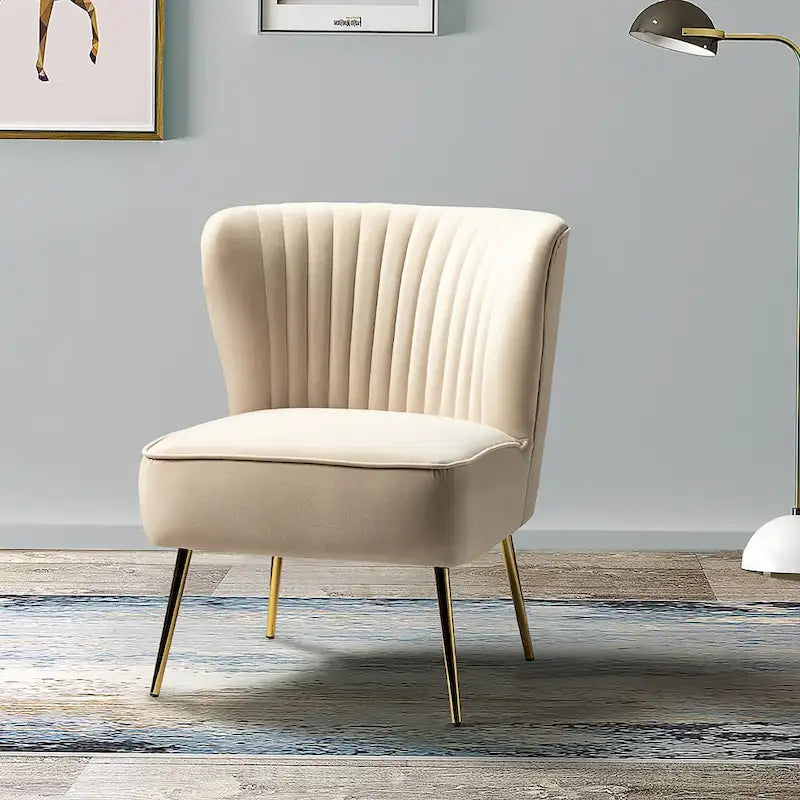 Fauteuil d'appoint sans accoudoirs Monica pour salon, confortable avec dossier capitonné et pieds en métal par HULALA HOME
