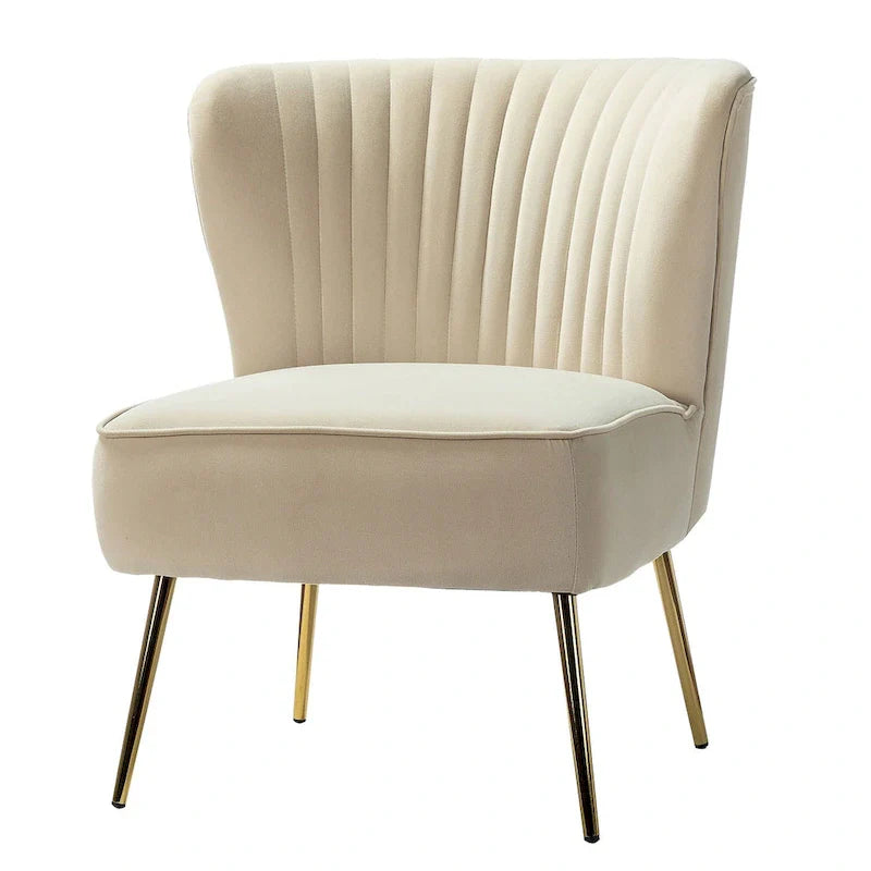Fauteuil d'appoint sans accoudoirs Monica pour salon, confortable avec dossier capitonné et pieds en métal par HULALA HOME