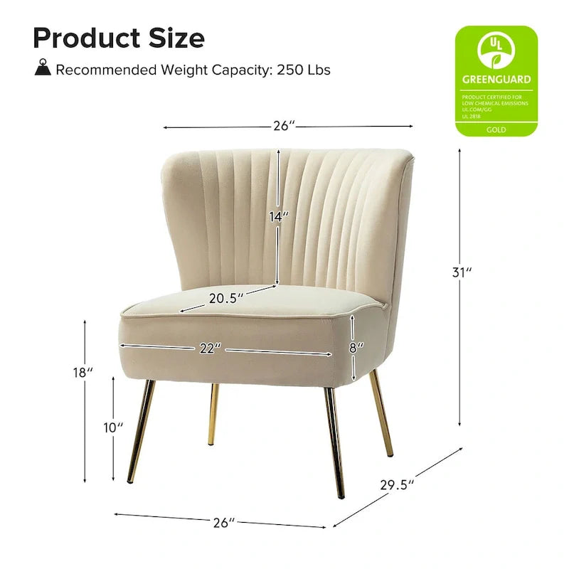 Fauteuil d'appoint sans accoudoirs Monica pour salon, confortable avec dossier capitonné et pieds en métal par HULALA HOME