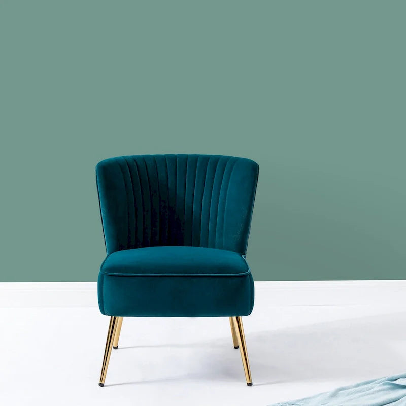 Fauteuil d'appoint sans accoudoirs Monica pour salon, confortable avec dossier capitonné et pieds en métal par HULALA HOME