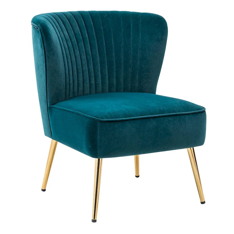 Fauteuil d'appoint sans accoudoirs Monica pour salon, confortable avec dossier capitonné et pieds en métal par HULALA HOME