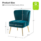Fauteuil d'appoint sans accoudoirs Monica pour salon, confortable avec dossier capitonné et pieds en métal par HULALA HOME
